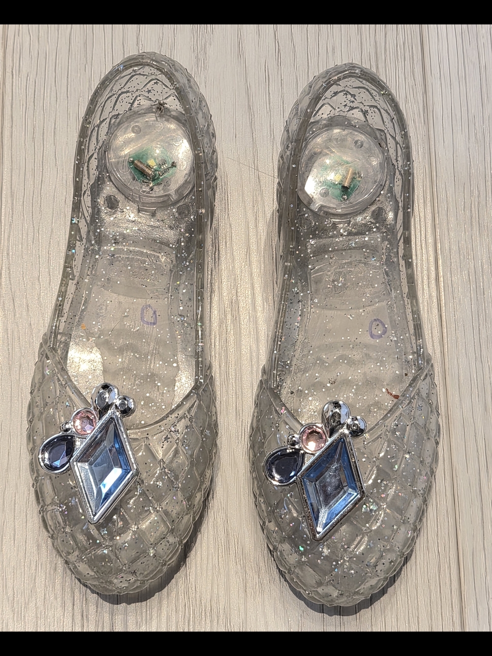 Disney Clear Glitter Jelly Flats with Blue and Pink Gem Accents - Women